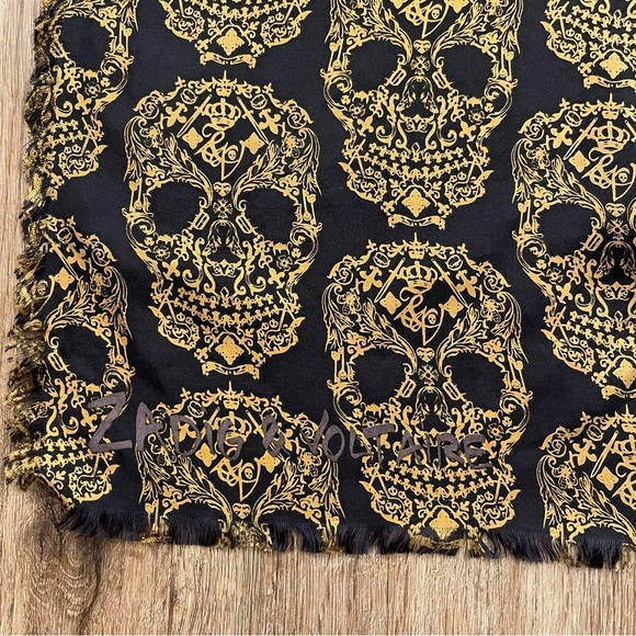 Zadig & Voltaire Large Silk Skull Square Scarf Black Gold 53x51 Goth Punk Dark - Picture 2 of 6